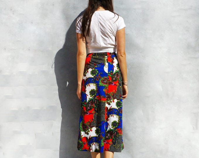 Bohemian Skirt , Boho Skirt , Bright Patterned Skirt, Long Skirt, High Waist Skirt, Everyday Skirt, Vintage Hippie Skirt, Bohemian Clothing