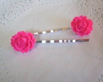 Flower Hair Pin (317) - Pink Flower Hair Pin - Peony Hair Pin - Jeweled Hair pin - Hair Jewelry