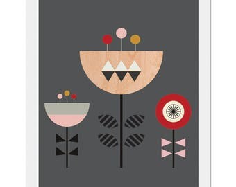 Girls Room Art Scandi Flowers Art print. Nursery art, kids room art, girls room art, scandinavian, kids art.