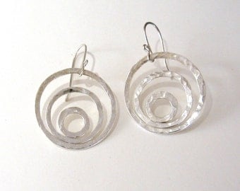 Light of dawn silver earrings Three silver circles dangle earrings