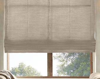 Natural Beige Linen Flat Roman Shades, Faux Roman Valances, & Curtains
