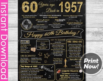 60th Birthday Gift, 60th Birthday Gifts for Women, Printable 60th Birthday Chalkboard Poster Sign Party Decoration 1957 Birthday Props Decor