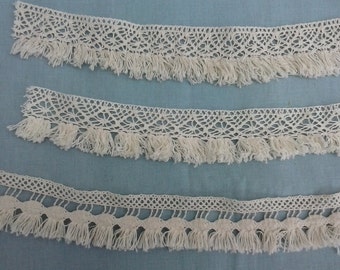 Cotton Lace Trim by the yard, Fringe trim, Cotton Lace Fringe, Ivory Trim, Tassel Trim, Cream Fringe, Ivory Chainette Fringe