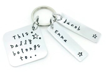 Personalised Dad Daddy Key Ring, This Daddy Belongs To Hand Stamped Personalised Key Ring, Personalised Fathers Day, Gift For Dad, Keychain