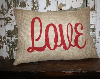 Valentine Pillow, Love Valentine, Burlap, Canvas Pillow Cover, Throw Pillow