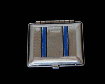 VOLUPTE Tiny Silver Tone & Enamel Rouge Compact With Rouge and Puff