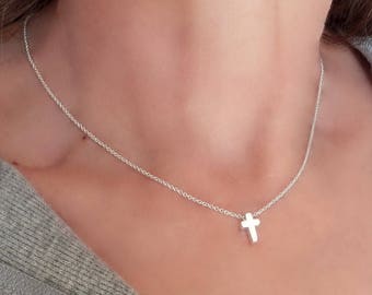 Dainty Silver Cross Necklace. Silver Chain. Silver Cross. Simple Necklace. Minimalist Necklace. Tiny Silver Chain. Small Silver Cross. Gift