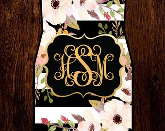 SALE Personalized Car Mats Monogram Front Mats SET of 2 Gold Initials Floral Boho Blush Pink Flowers Bouquets Anemones