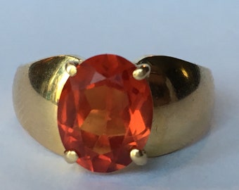 Vintage Garnet Ring. 14k Yellow Gold. Mandarin Garnet. Unique Engagement Ring. Estate Jewelry. January Birthstone. 2 Year Anniversary Gift.