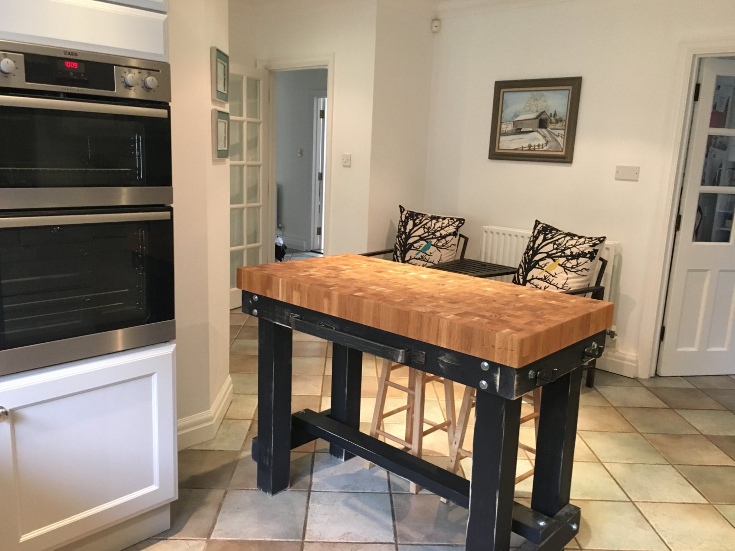 Solid 8cm Thick End grain Oak Butchers Block Breakfast Bar