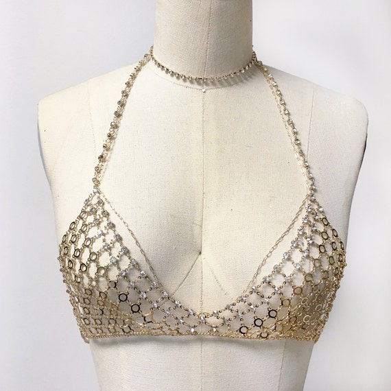 Chain bralette Choker crystal bralette bra bodychain with