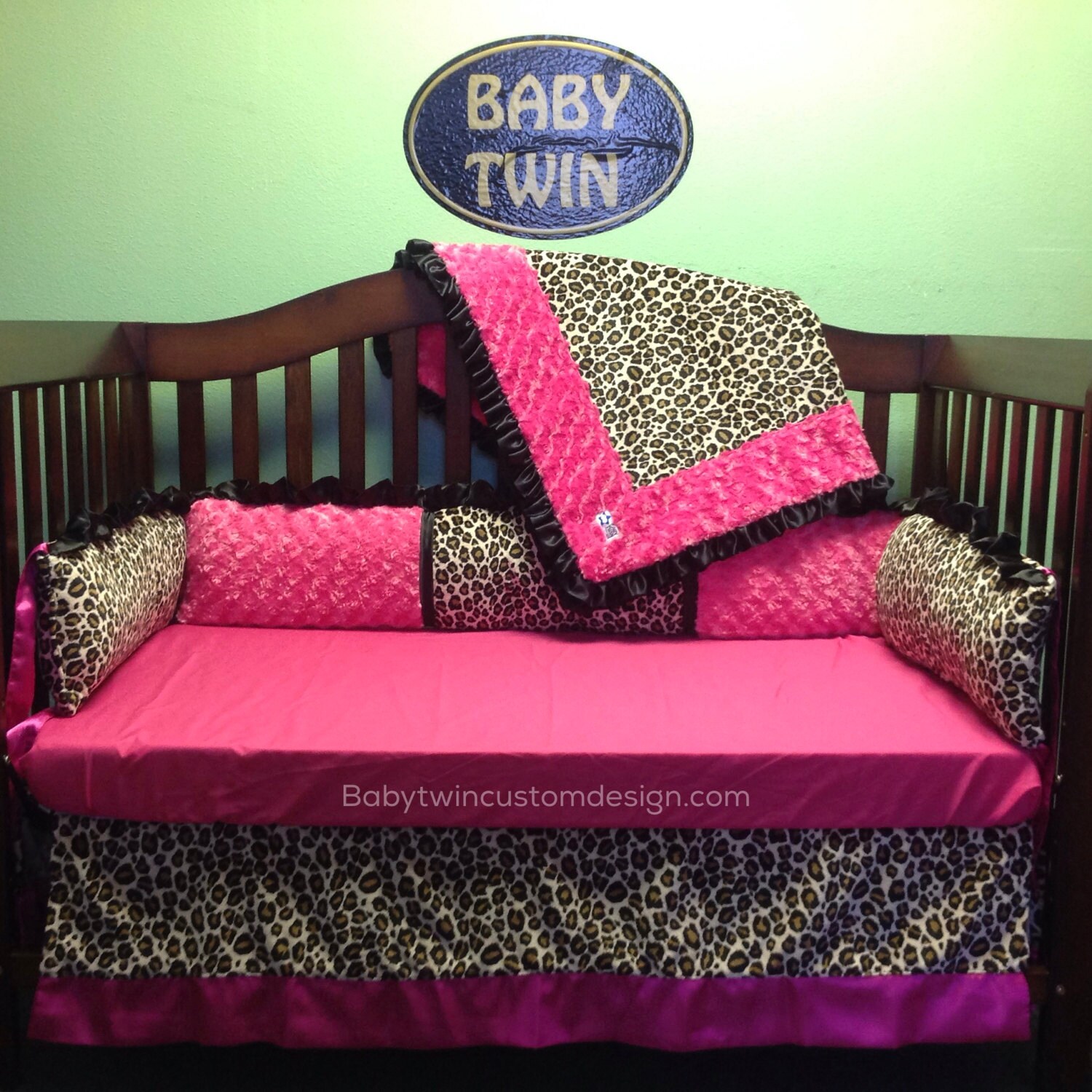 4pc Standard Baby Crib Set Hot Pink Leopard