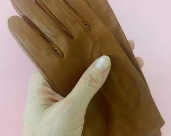 Vintage leather gloves driving gloves lambskin caramel brown 6 1/2