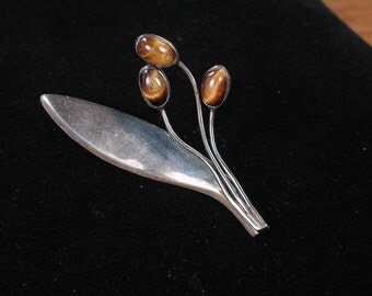 Signed Vintage Sigi Sigfrido Pineda Sterling Silver Modernist Cattail Brooch