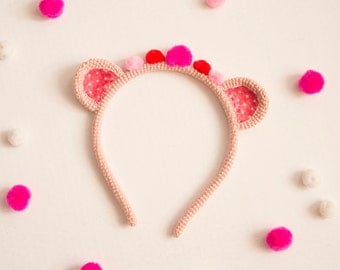 Bear Ear Headband, Comfortable crochet Ears Crown, Bear Costume, Kawaii Pink Ears Photo prop, baby head accessories