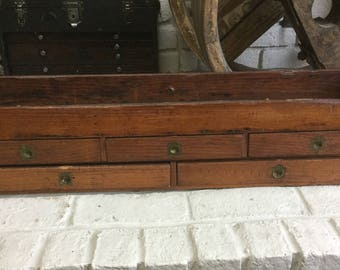 Old primitive wood machinists tool box antique wall shelf