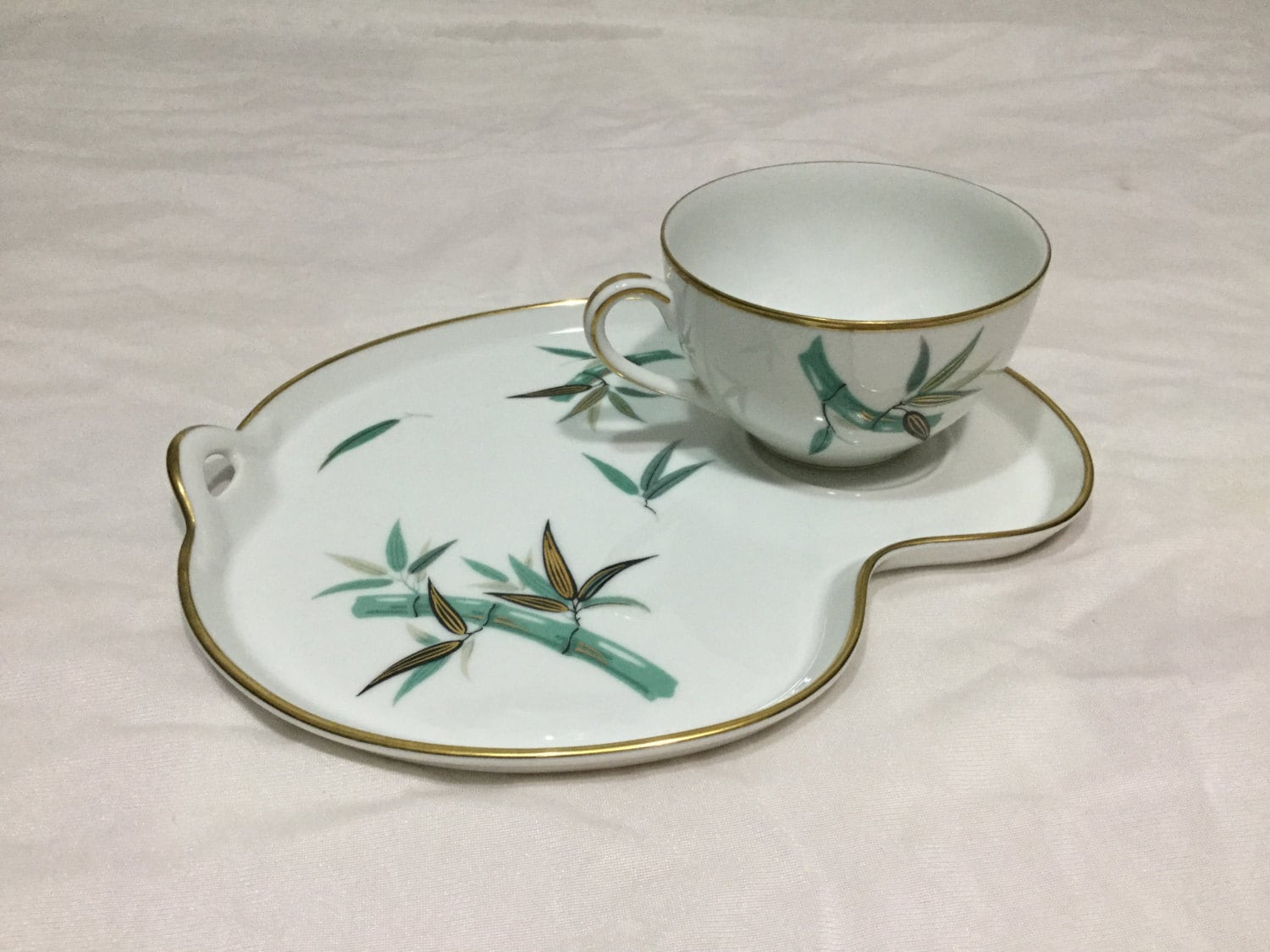Noritake Snack plate and cup 5540 Bamboo gold trim Mid century