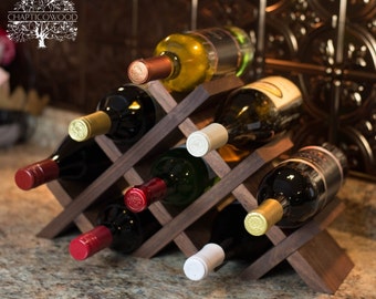 Tabletop Wine Rack in Solid Walnut - 8 & 13 Bottle Versions