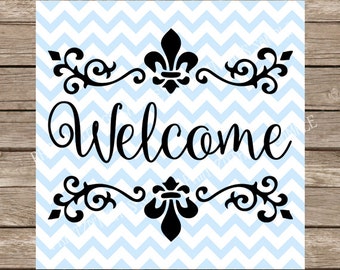 welcome svg, welcome, home svg, fleur de lis svg, svg designs, flourish svg, welcome sign svg, svg, fleur de lis, flourish welcome cut files