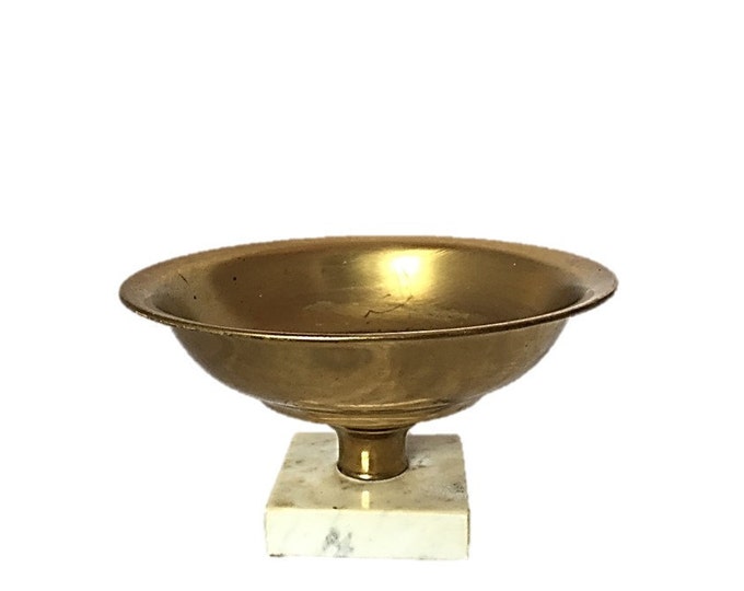 Brass Pedestal Compote Bowl with Marble Base | Lovely Aged Patina | Seasonal Accent | Fruit Bowl or Center Piece | Vintage Home Decor Mom