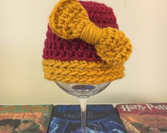 Baby girl Harry Potter hat with bow, Harry Potter girls hat with bow, Harry Potter baby girl winter hat, Harry Potter photo props for girls