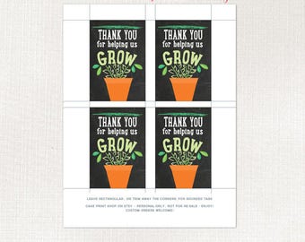 Teacher gift Thank you tag, Teacher Thankyou, Teacher flower pot tag, Thank you for helping US grow, Teacher appreciation tag,
