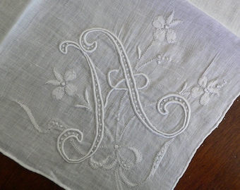 Vintage Madeira Handkerchief, Initial A Hankie