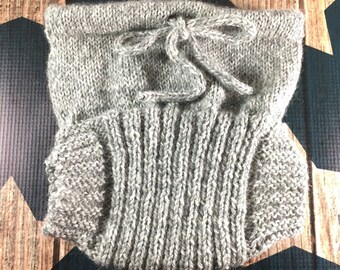 Medium Hand Knit Wool Soaker - Wool Diaper Cover - Diaper Cover - Gray Wool Diaper Cover