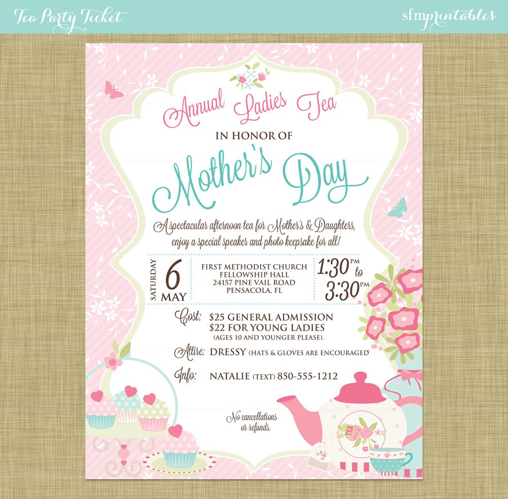 Mother s Day Tea Social Flyer Invitation Postcard Poster