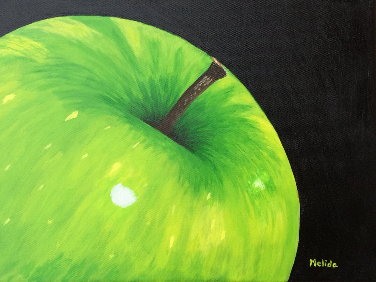 Green Apple Painting Original Fruit Painting Apple Art