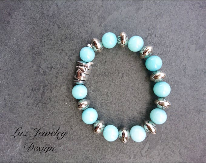 Green bracelet - Elephant bracelet - Aqua bracelet - Stretch Bracelet - Blue bracelet - Aqua blue bracelet - Light green bracelet