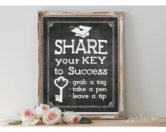 Instant 'Share your Key to Success' Printable Graduation Party Decor Chalkboard Sign Size Options