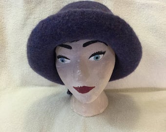 Purple heather 100% wool felted hat with cord
