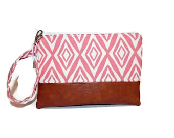 Pink iPhone wallet, wristlet wallet, vegan leather clutch