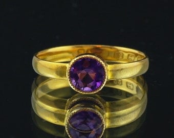 Antique Victorian Gold Amethyst Ring 22ct 22K j698