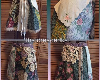 Beautiful Shabby chic upcycled doily lace skirt Patchwork Country