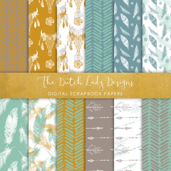 Digital Scrapbook Paper Boho & Etnic Watercolor Style