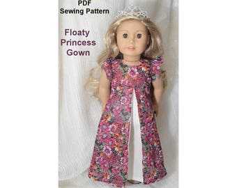 Floaty Princess Gown, 18 inch doll clothes, American Girl doll clothes, Madame Alexander, 18 inch doll dress, PDF Sewing Pattern