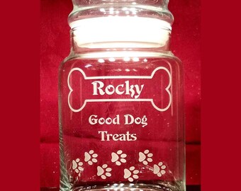Personalized Dog Treat Jar, Engraved Dog Treat Jar - Dog Treat Jar - 31oz Apothecary Jar - Glass Jar, Custom Treat Jar