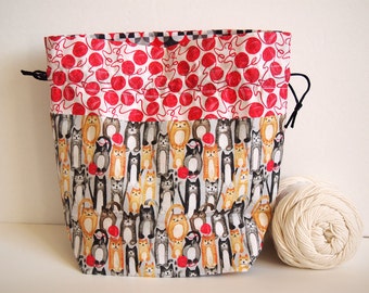 Knitting Project Bag, MEDIUM, original Sheep fabric designs, 10"x 7" x 4", perfect for knitting, yarn, sewing & crochet. Organize and store.