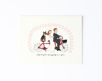 Pretty Wedding Card, Tandem Bike Card, Happy Wedding Card, Happily Ever After Card, Dog Wedding Card