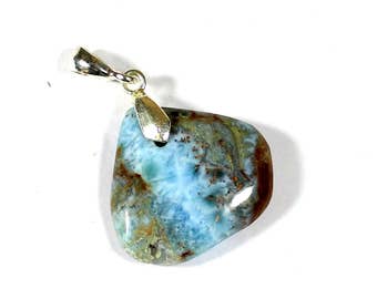 Lovely Sky Blue Red Black Larimar .925 Sterling Silver Pendant 1.6 inch
