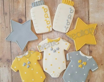 12 Gender Neutral Baby Shower Sugar Cookies - Twinkle Little Star Baby Shower Cookies - Baby Shower Favors - Gender Neutral Baby Favors