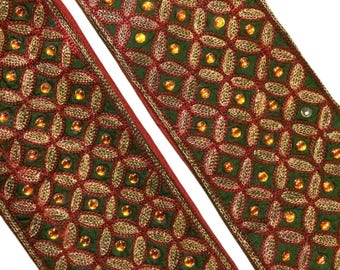 3.1" Wide Silk Antique Vintage Sari Border Woven Indian 1 Yard Trim Craft Ribbon Lace ST1369