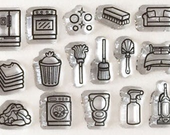 chore stamps, planner stamps, planner stamp sets, planner accessories, cleaning stamps, bullet journal stamps, clear planner stamps,