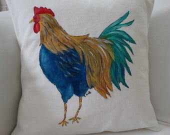 Hand painted Rooster pillow sham,French Farmhouse decor,Cottage Decor