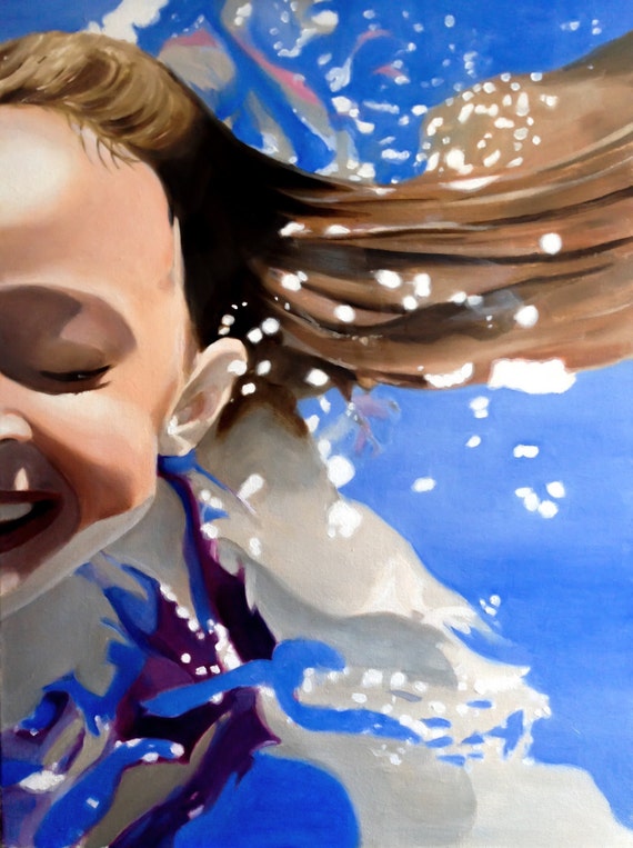 Swimming Painting Swimming Art Swimming PRINT Girl Swimming