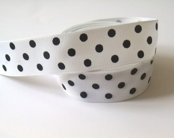 1 Yard Of Black And White Polka Dot Grosgrain Ribbon
