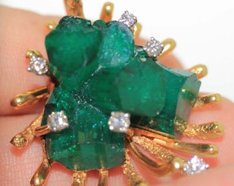 Rare Estate 18k gold 60ct Emerald & VS-1 Diamond Pendant Charm Slide 60.50ctw