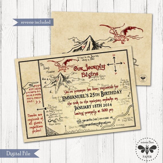 Hobbit Map Birthday Invitation Printable / DIGITAL Smaug